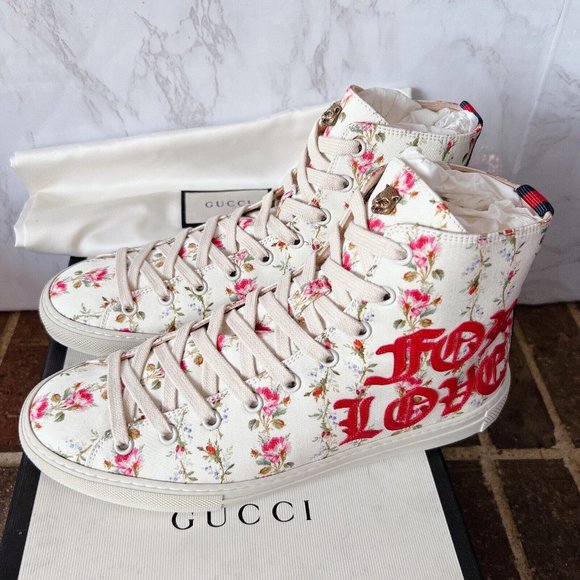NIB Gucci Blind for Love High Top Sneaker Floral Print Canvas Ivory EU 40 US 10 - Picture 3 of 13